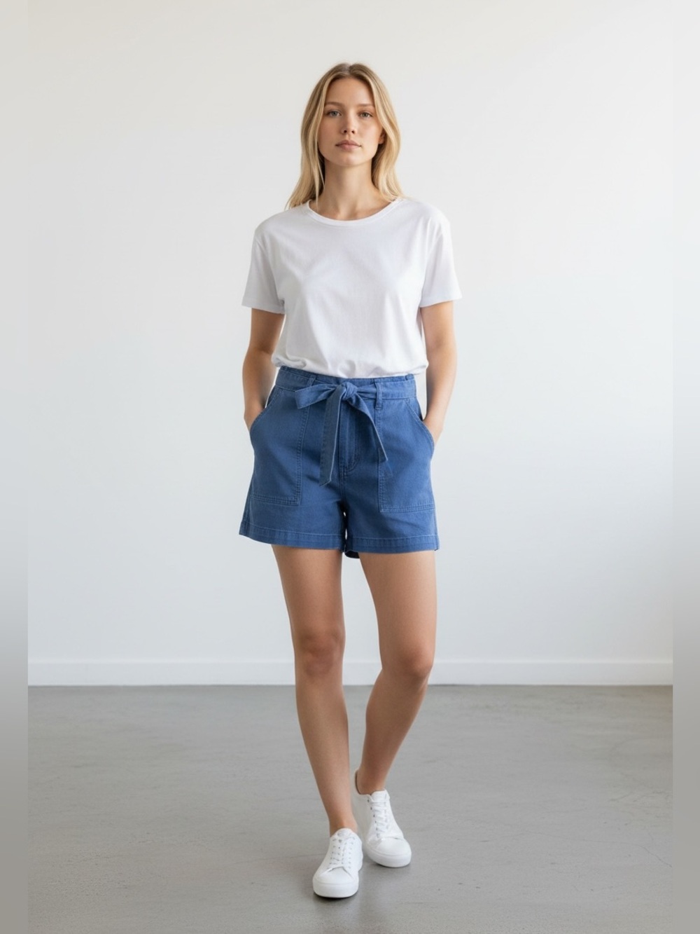 LUCKY BRAND High Rise Cotton Relaxed Short Blue Belted Shorts Sz 0/25